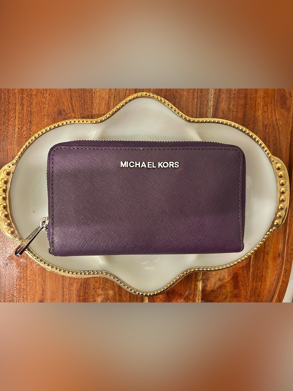 Plum Leather Michael Kors Zippered Wallet